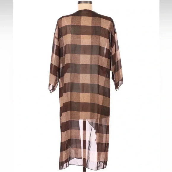 LuLaRoe | Brown Plaid Boho Open Front Long Shirley Kimono Size M Medium - Picture 2 of 2
